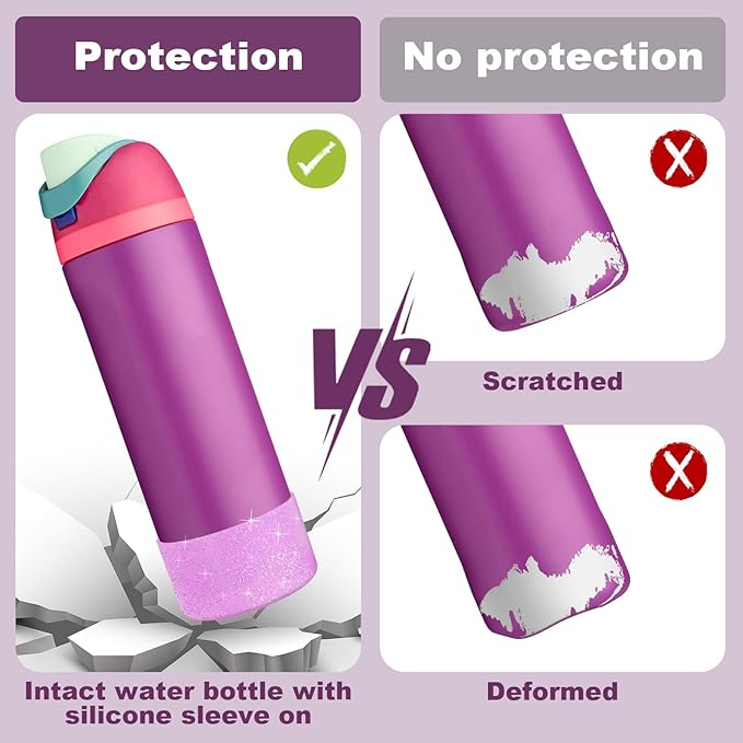 2 PCS Glitter Silicone Boot for Owala Water Bottle, Anti-Slip Protective Sleeve for FreeSip/Twist/Flip Stainless Steel Water Bottles Accessories