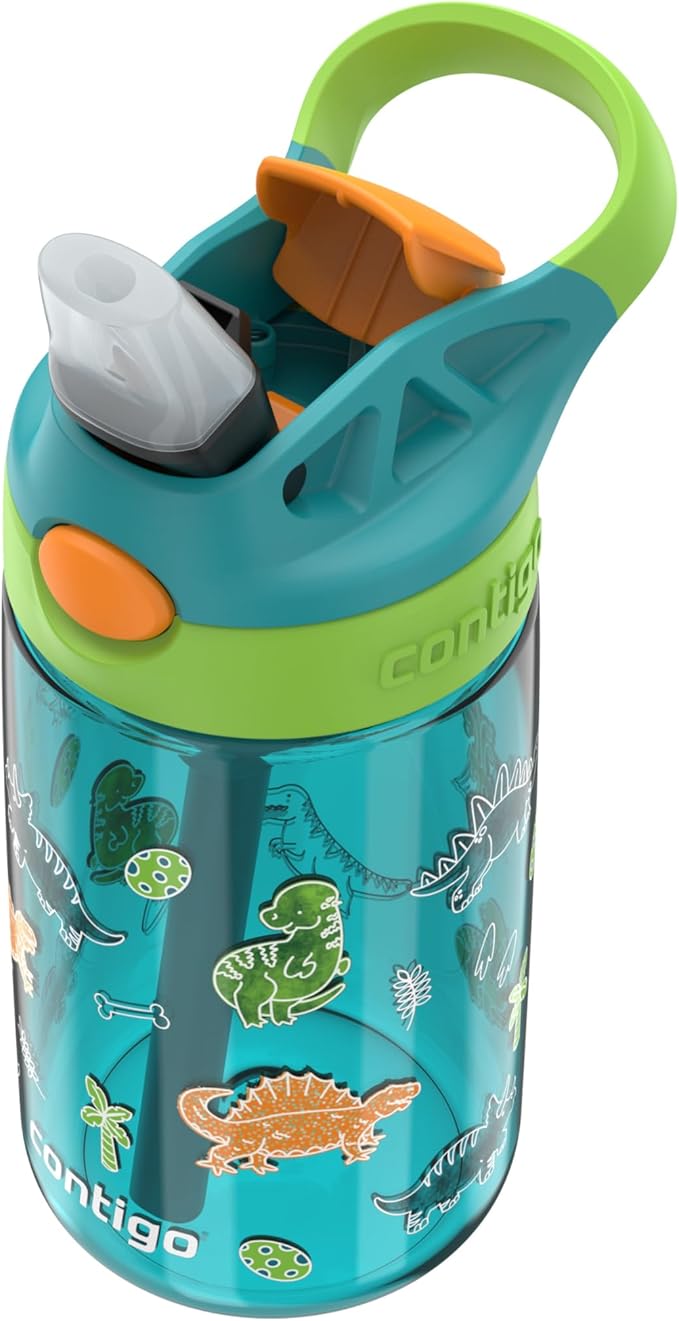 Contigo Aubrey Paw Patrol Leak-Proof Spill-Proof Water Bottle with Autospout, 14oz, Juniper (Dino GFX), Green and Blue