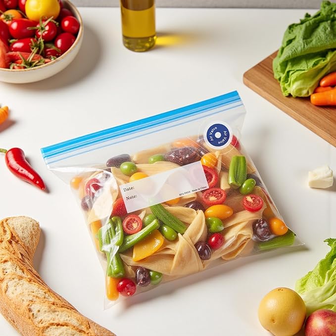 Reusable Sous Vide Bags 58Pcs BPA-Free, 1.4L Vacuum Sealer Bags for Cooking & Microwave, 50 Zipper Bags, 3 Seal Clips ＆ 5 Cooking Clips, Heat-Resistant & Leakproof (8.5x8.5in)