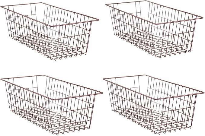 SANNO Freezer Baskets, Wire Storage Baskets Bin Organizer Food,Kitchen, Basket Organizers Bins for Home, Bathroom, Closet Organization, White,Set of 4 Brown