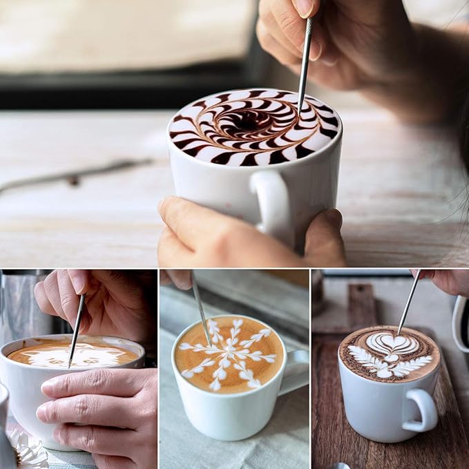 Milk Frothing Pitcher, 350ml (12oz) Steaming Pitchers Stainless Steel Milk Coffee Cappuccino Latte Art Barista Steam Pitchers Milk Jug Cup with Decorating Art Pen, Gold