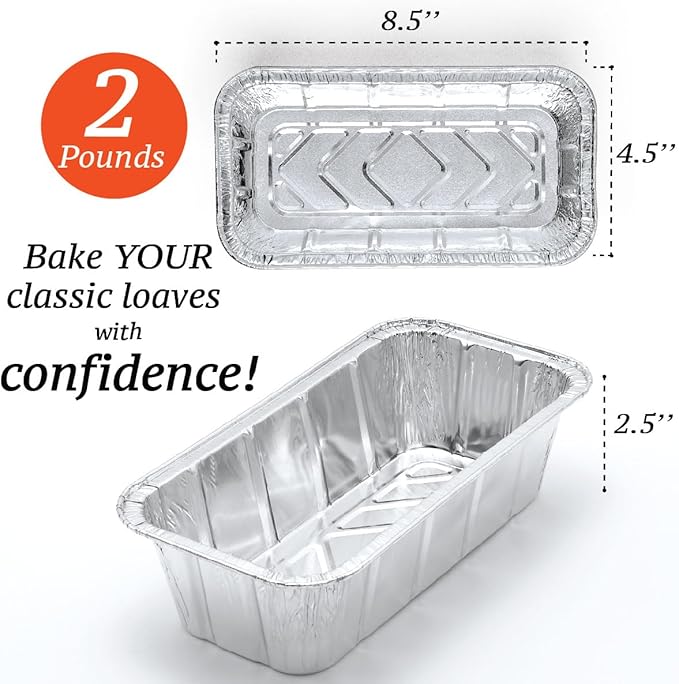Spare Essentials (65 Pack) 2Lb Foil Bread Pans for Baking, Disposable Bread Pans - Perfect for Baking Banana Bread, Cakes & Meatloaf - 2 Pound Aluminum Pans for Food Serving - 8.5" X 4.5" X 2.5"