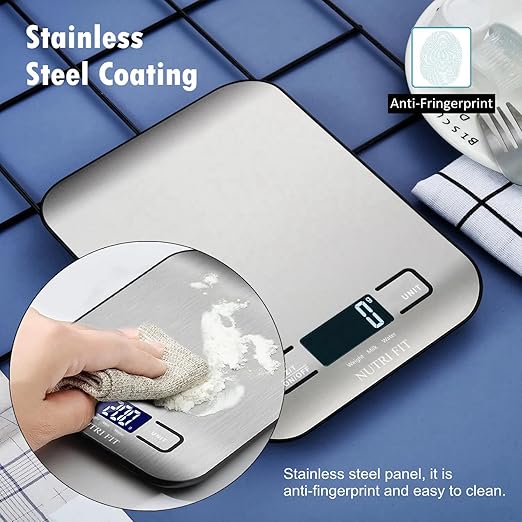 Food Scale, Kitchen Scales Digital Weight Food Grams and Ounces for Weight Loss Baking Cooking of NUTRI FIT, Max 11lb 1g Increment, Backlight LCD Smart Tare Stainless Steel, Easy to Use, AAA Battery