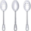 Super Strong, Ergonomic 11 in Serving Spoon 6 Pk (2 of Each Style). Big, Stainless Steel Spoons for Cooking, Baking, Stirring and Basting. Best Kitchen Flatware for Buffet and Banquet Food Service