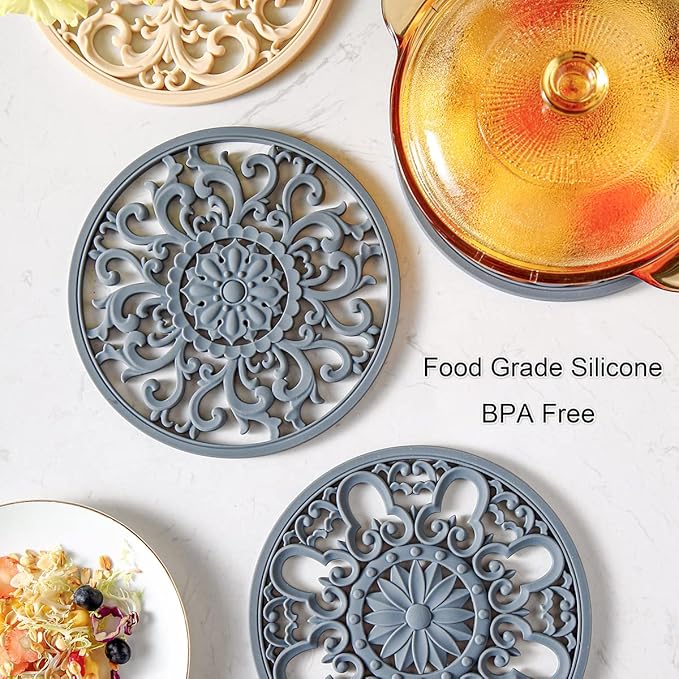 Extra Thick Silicone Trivet Mat for Hot Dishes, Hot Pots and Pans, Pot Holder, Hot Pad to Portect Your Table and Countertop, Kitchen Decor and Accessories,Black,Set of 3