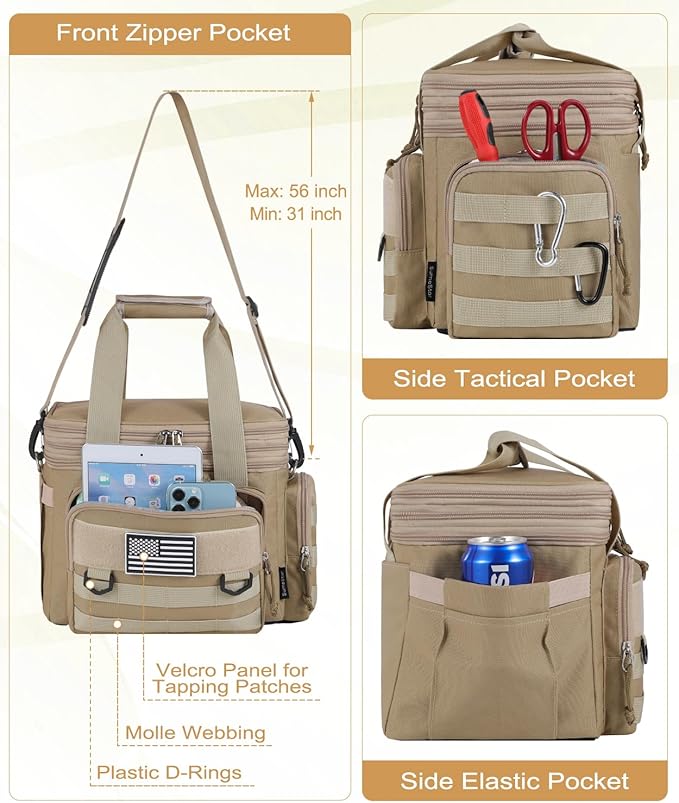 Tactical Lunch Box for Men, Expandable Large Insulated Lunch Bag for Adult, Heavy Duty Double Deck Lunch Cooler Bag Leakproof Waterproof Lunch Tote for Work Office Travel- Sandy