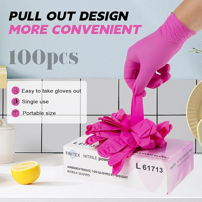 FINITEX Nitrile Disposable Latex-Free Gloves - 3.5mil 100PCS Powder-Free Latex Free Cleaning Medical Exam Food Gloves