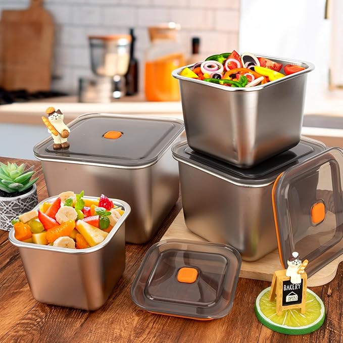 2 PCS Stainless Steel Food Storage Containers(27oz) with Lids Leak Proof & Airtight | Square Stainless steel freezer Containers,For Meal Prep,Fruit,Snack,Freezer