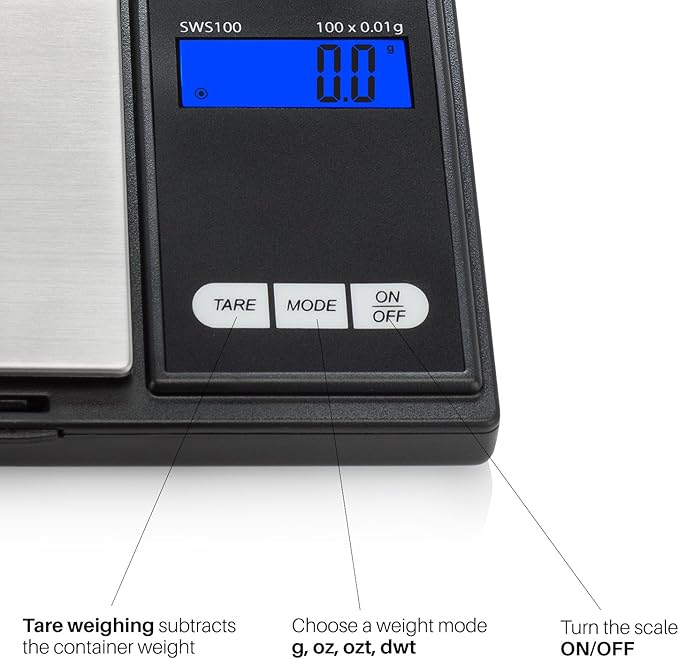 Smart Weigh Digital Pocket Gram Scale, 1000g x 0.1 Grams, Digital Gram Scale, Jewelry Scale, Food Scale, Medicine Scale, Kitchen Scale Black, Battery Included