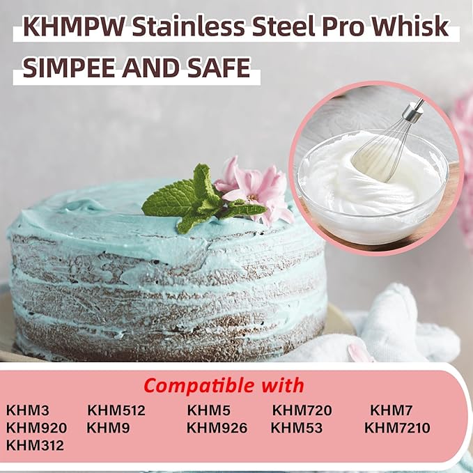 KHMPW Hand Mixer Whisk Attachments Replace Kitchen Mixer Accessories KHM3, KHM5, KHM7, KHM9, KHM926, KHM7210 Stainless Steel Egg Whisk Replacement by Fetechmate