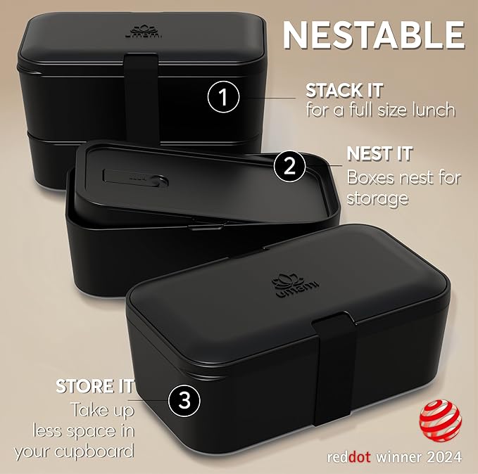 Umami All-in-One Bento Box – Stylish, Spacious & Built for Real Meals – Includes Full Cutlery Set, 2 Sauce Jars, A Nestable Design – Leakproof & Built to Last