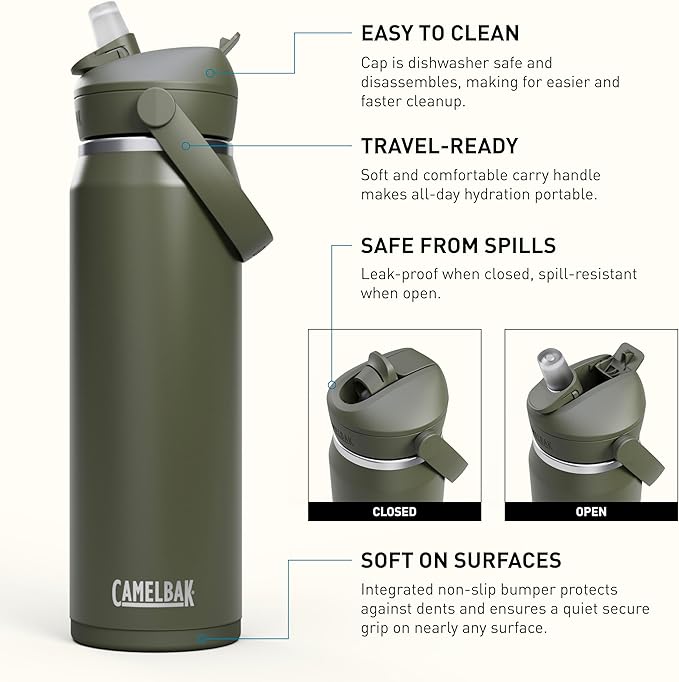 CamelBak Thrive Flip Straw Insulated Stainless Steel Water Bottle Moss, 25oz
