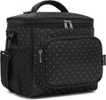 FlowFly Insulated Reusable Lunch Bag Adult Large Lunch Box for Women and Men with Adjustable Shoulder Strap,Front Zipper Pocket and Dual Large Mesh Side Pockets,Dot