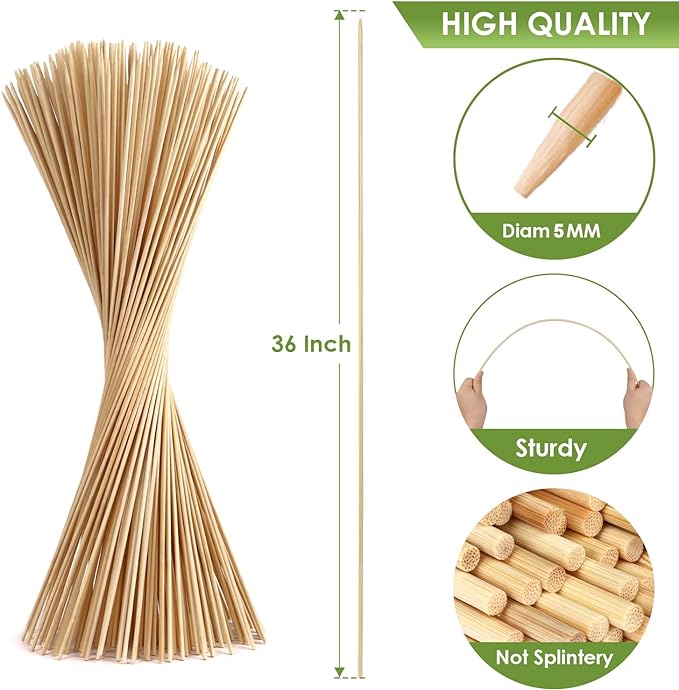 Smores Sticks 36" Long 5mm Thick, 60 PCS Marshmallow Roasting Smore Sticks Bamboo, Disposable Marshmellow Sticks Camping Heavy Duty SMores Skewers for Outdoor Fire Pits Campfires Hot Dog Sausage