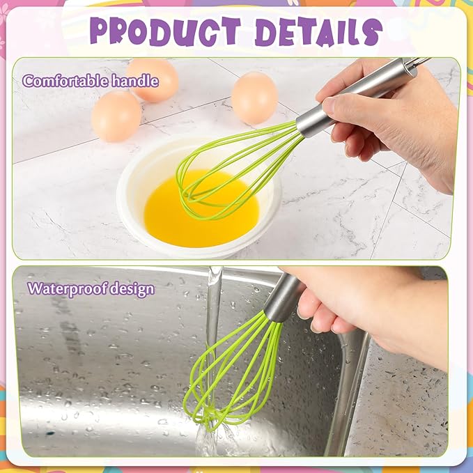 Domensi 24 Pcs 10 Inch Whisks Bulk for Cooking Silicone Whisks Non Scratch Stainless Steel Egg Beater Colorful Coated Metal Heat Resistant Egg Beaters for Mothers Day Party Favor Gift Supplies