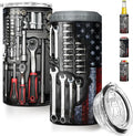 SANDJEST Mechanics Tumbler Machanic Dad Tool Box 4 in 1 12oz Tumbler Can Cooler Coozie Skinny Stainless Steel Tumbler Gift for Daddy Father Papa Christmas Birthday Fathers Day