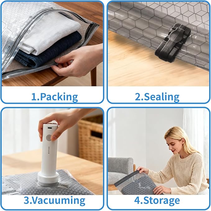 Vacuum Storage Bags for Travel with Portable Pump, 15PCS Reusable Compression Bags for Clothes Luggage Bedding, Space Saver Bags for Travel & Home Organization, 3-Size Set (S/M/L)