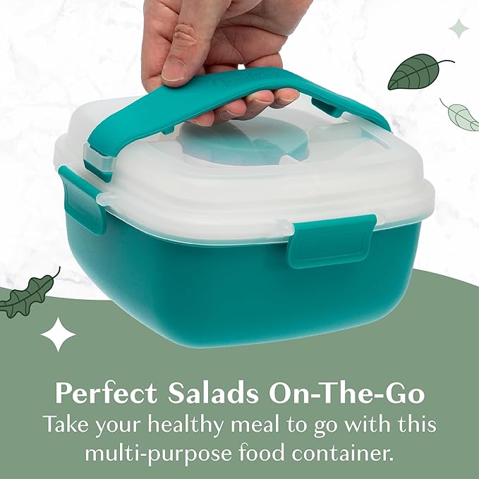 Goodful Stackable Lunch Box Container, Bento Style Food Storage with Removeable Compartments for Sandwich, Snacks, Toppings & Dressing, Leak-Proof and Made without BPA, 56-Ounce, Teal