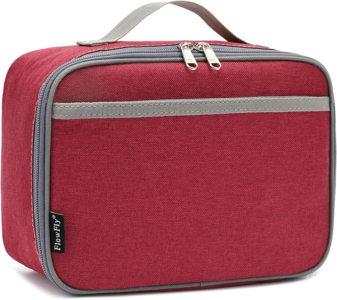 FlowFly Kids Lunch box Insulated Soft Bag Mini Cooler Back to School Thermal Meal Tote Kit for Girls, Boys,Women,Men, Deep Red