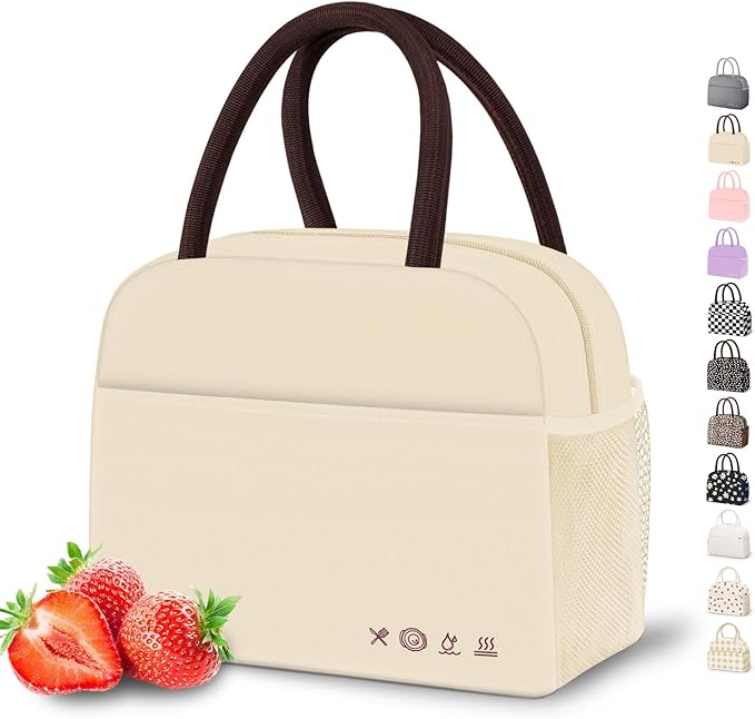 DALINDA Lunch Bag Lunch Box for Women Men Reusable Insulated Lunch Bags for Adults,Water-Resistant Cute Cooler Lunch Tote Bag, Large Capacity for Work Travel Picnic,Beige