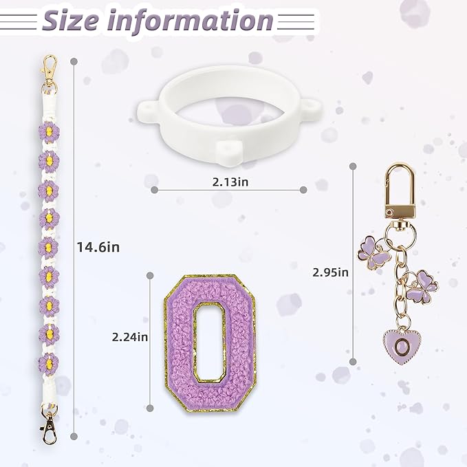 Cute Letter Charm Set Compatible with Owala Water Bottle 24 oz, 32 oz, 40 oz, Owala Kids, Owala Coffee Tumbler, Owala FreeSip – Includes Handle Strap, for Owala Accessories & Stanley Cup Accessories