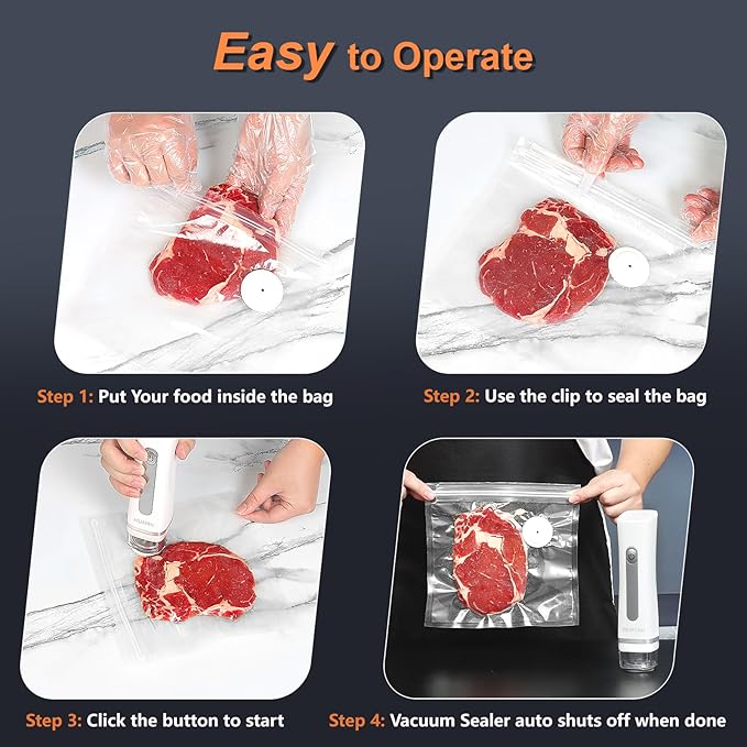 Vacuum Sealer with 10 Bags, Handheld Sealer with Visible Water Tank, Portable for 6X Freshness, Sous Vide & Kitchen Storage