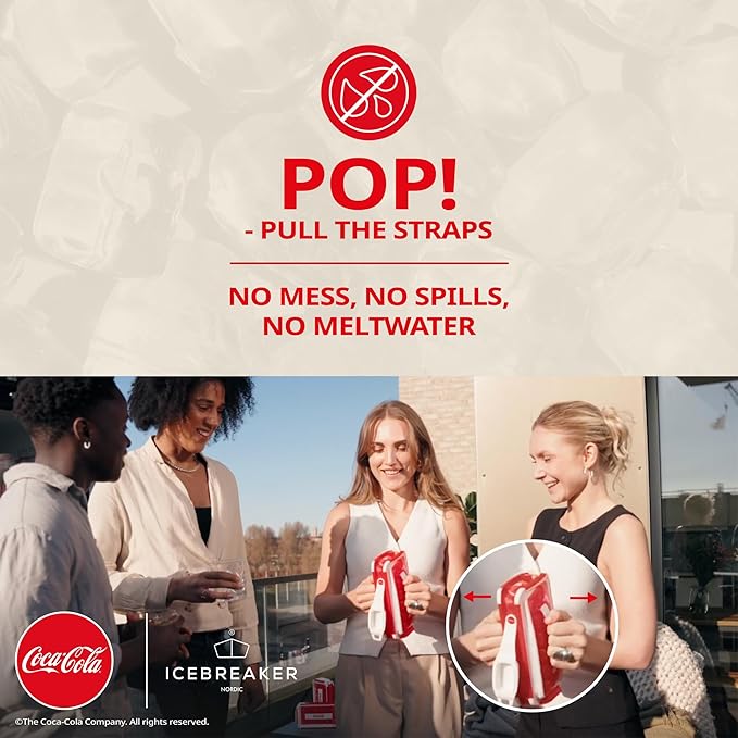ICEBREAKER Nordic POP Ice Cube Tray With Lid and Coca-Cola® Design - NO SPILL Ice Cube Trays For Freezer - NO TOUCH Trays For Freezer With Lid - Make And Serve 18 Ice Cube Without Touching the Ice