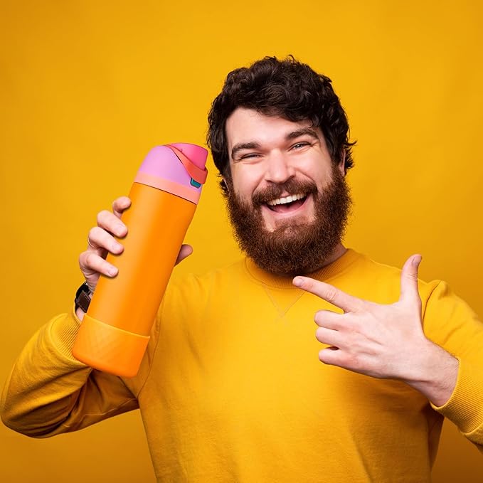 2PCS Silicone Water Bottle Boot for Owala 24oz, Protective Bottom Bumper Anti-Slip Sleeve for FreeSip, Twist, and Flip Stainless Steel Bottles, Dishwasher Safe and BPA Free(Orange)