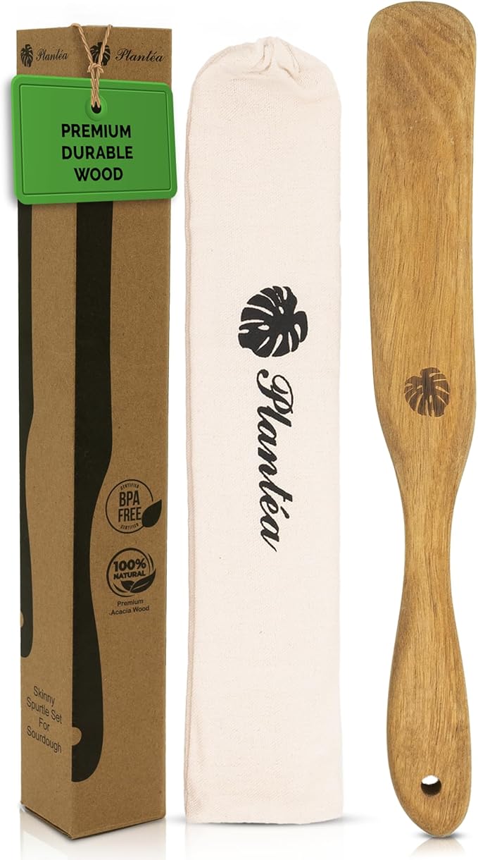 Skinny Wooden Spurtle for Sourdough Starter – Handcrafted Wooden Sourdough Stir Stick & Spatula – Multipurpose Spurtle for Bread Dough Mixing, Cooking & Baking Tools Set