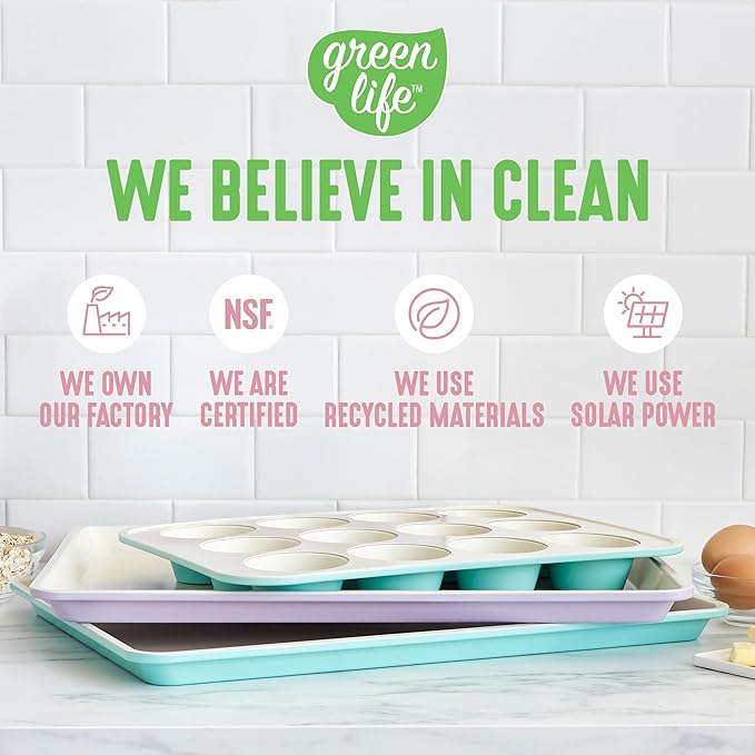 GreenLife 12-Cup Muffin Pan, PFAS-Free Healthy Nonstick Baking Tray, 11.4" x 1.9" x 15.9", Durable Ceramic Bakeware, Cupcakes, Egg Bites, Tarts, Brownies, Pink