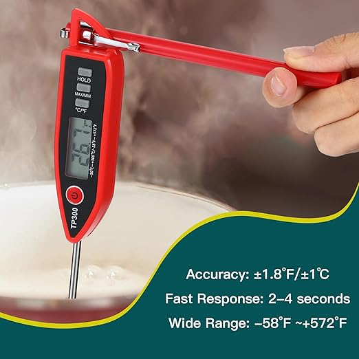 10 Set Waterproof Food Thermometer for Water, Liquid, Candle and Cooking Digital Meat Thermometer with Long Probe Instant Read for Kitchen BBQ Grill Candy (Red)