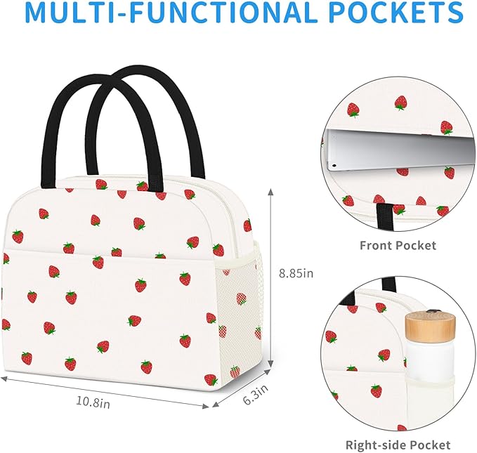 DALINDA Lunch Bag Lunch Box for Women Men,Cute Strawberry lunchbag Reusable Insulated Lunch Tote Bag