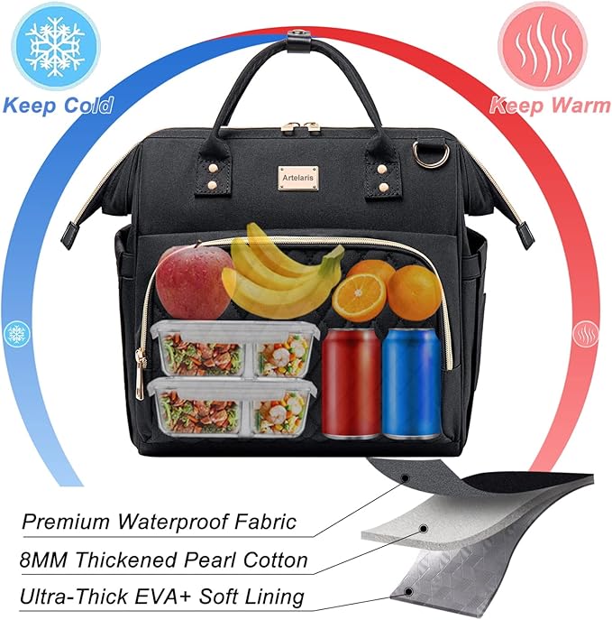 Artelaris Insulated Lunch Bag for Women Men, Large Reusable Lunch Box, Adult Leakproof Cooler Tote Bags Adjustable Strap for Work Picnic（16 Liters）