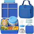 Kids Bento Lunch Box with Thermos, Leakproof Toddler Bento Box with 9 OZ Insulated Food Jar, Lunch Bag & Utensils 3 or 4 Compartment Container for School Girls Boys