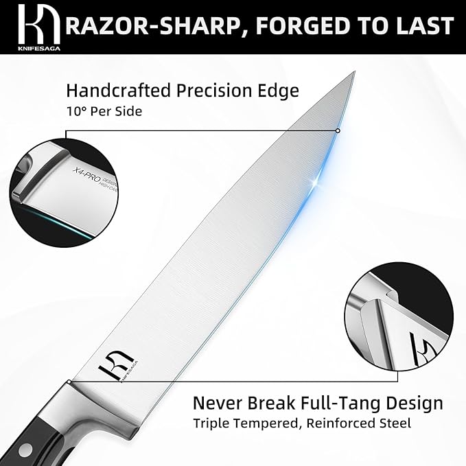 Knife Set, 15 Pcs Kitchen Knife Block Set, Enduring Razor-Sharp Japanese High Carbon Stainless Steel Chef Knife Set with Block and Sharpener, Premium Black Knives Set for Kitchen