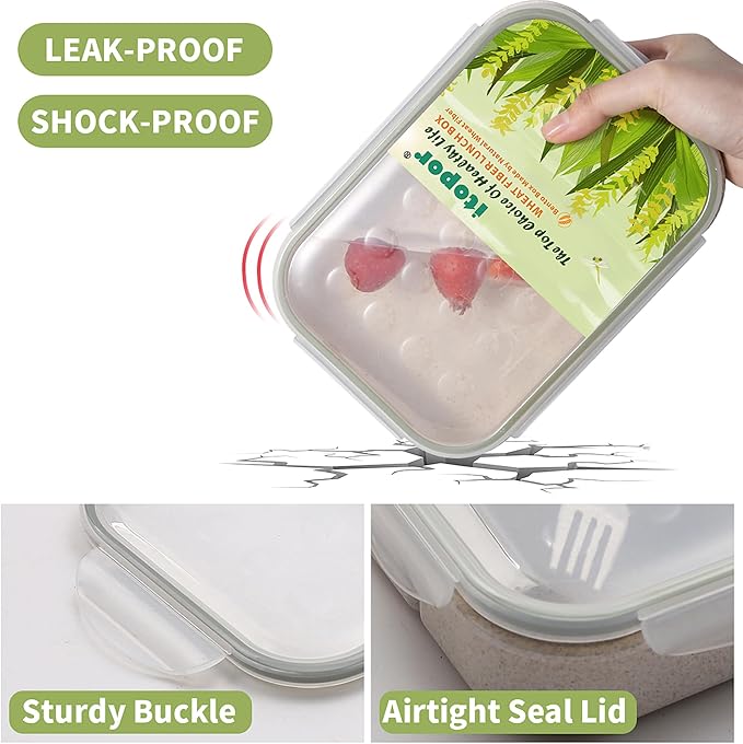 Wheat Straw Bento Box Adult, Leakproof Lunch Box Kids, BPA-Free Microwave Safe Lunch Containers with 3 Compartments (White, Regular Size)