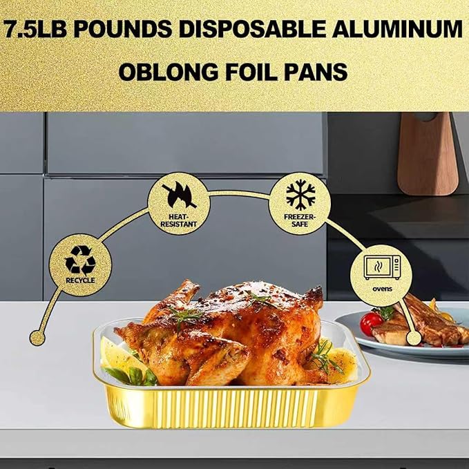 15 Pack 13"×9"×2.4" Gold Aluminum Foil Pans with Lids Heavy Duty, 9x13 Foil Food Containers with Lids, Disposable Tin Foil Pans for Baking, Meal Prep, Freezer, Heating and Takeout