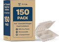TIYA Clamshell Food Containers - White Bulk 150 Pack, 8x8 in - 3-Compartment To-Go Containers - Microwavable Plastic with Hinged Lid - Great for Meal Prep - BPA-Free