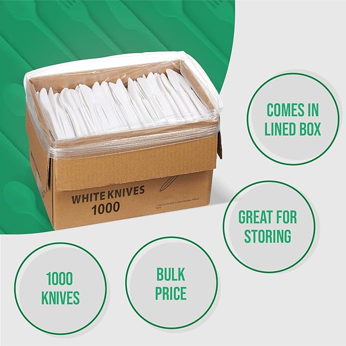 1,000 Plastic Disposable Knives Bulk Black Medium Weight Disposable Silverware Plastic Cutlery Knife