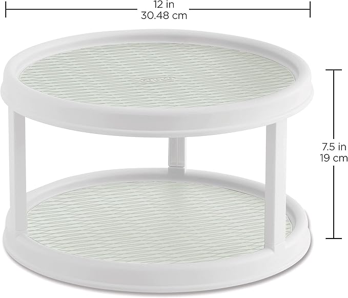 Copco Non-Skid 2 Tier Pantry Cabinet Lazy Susan Turntable, 12-Inch, White and Light Green