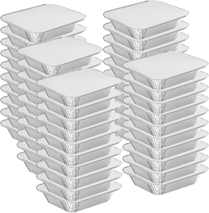WANBAO 50 PACK 8.3"x6.2" Disposable Tin Foil Pans with Lids 2.25LB Aluminum Pans To Go Containers for Cooking, Baking, Catering Party Meal Prep, Take Out, Freeze