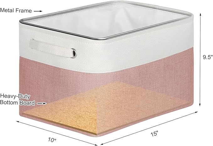 Kntiwiwo Foldable Storage Bin Collapsible Fabric Storage Basket Cube with Durable Handles Closet Organizer Bins for Organizing Shelves Drawers, Set of 3, 15" x 10" x 9.5", Pink