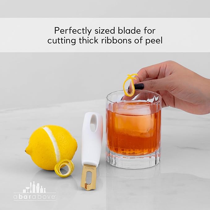 A Bar Above White Handle Gold Blade Channel Knife, Elegant Garnish Tool for Chefs and Bartenders, Citrus Peeler and Lemon Zester for Cocktails, Culinary Dishes, and Home Entertaining