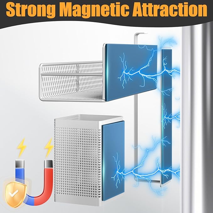 Magnetic Spice Rack for Refrigerator, 6 Pack 100% Metal Strong Magnet Shelf, Space Saving Spice Organizer, Home Kitchen Laundry Room Storage Organization W/ Paper Towel Holder, Utensils Racks (White)