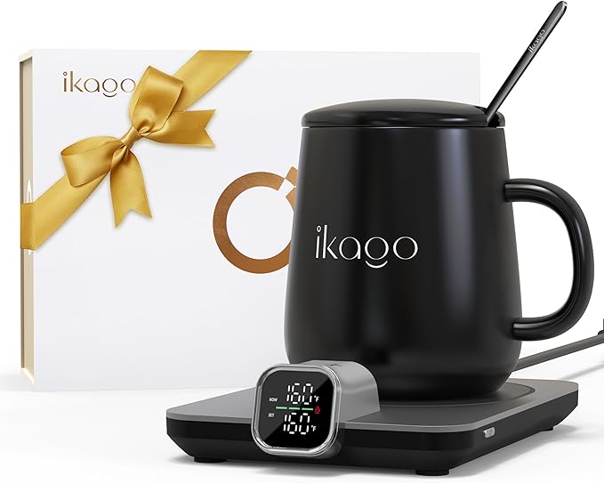 Coffee Mug Warmer Set, Temperature Control Smart Heated Mug for Desk, Electric Coffee Warmer with Auto Shut Off & Real-Time Temp Display, Gifts for Men Women, 15oz, Black