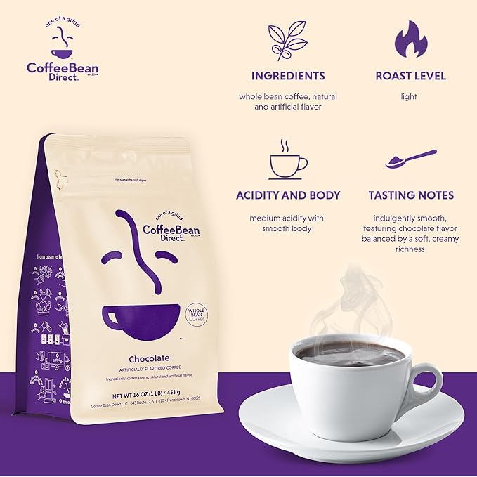 Coffee Bean Direct Chocolate Flavored, Whole Bean Coffee, 1 Pound Bag (Pack of 1)