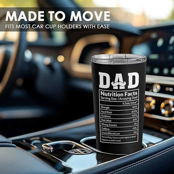 SANDJEST Tumbler Gifts for Dad from Daughter, Son - Dad Nutrition Facts 20oz Stainless Steel Insulated Coffee Travel Mug Christmas, Birthday, Father's Day Gift