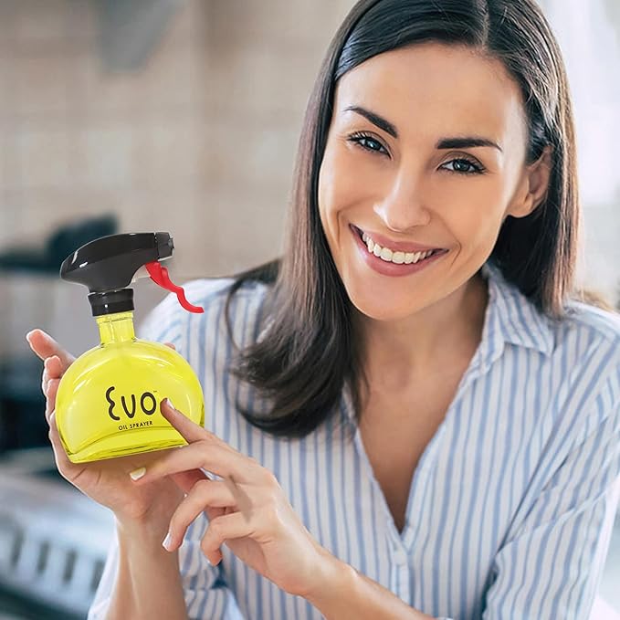 Evo Oil Sprayer Glass, Non-Aerosol for Olive, Cooking Oils, and Vinegars, Yellow, 6-Ounce Capacity