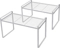 2Pack Cabinet Shelf Organizer Storage Rack Space Saving for Kitchen Counter Pantry Bathroom Cupboard Under Sink Office Table Steel Stackable Rust Resistant Heavy Duty Nonslip 16” White - Tall