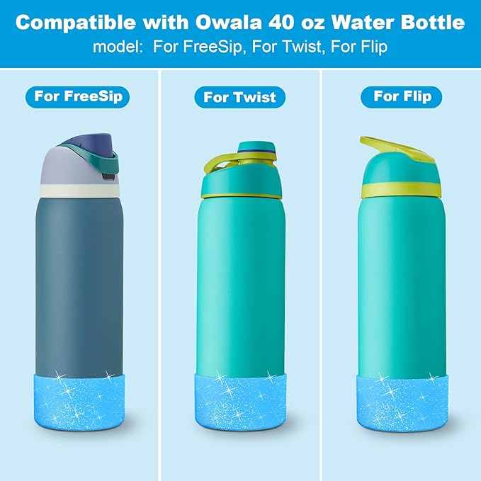 2 PCS Glitter Silicone Boot for Owala Water Bottle, Anti-Slip Protective Sleeve for FreeSip/Twist/Flip Stainless Steel Water Bottles Accessories